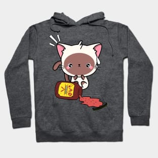 Funny White Cat Spills a jar of BBQ Sauce Hoodie